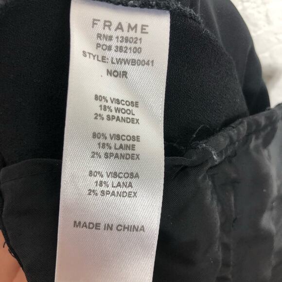 Frame Sateen Crop Flare Trouser Size 4 Noir Black Wool Blend High Rise Preppy - Picture 6 of 14